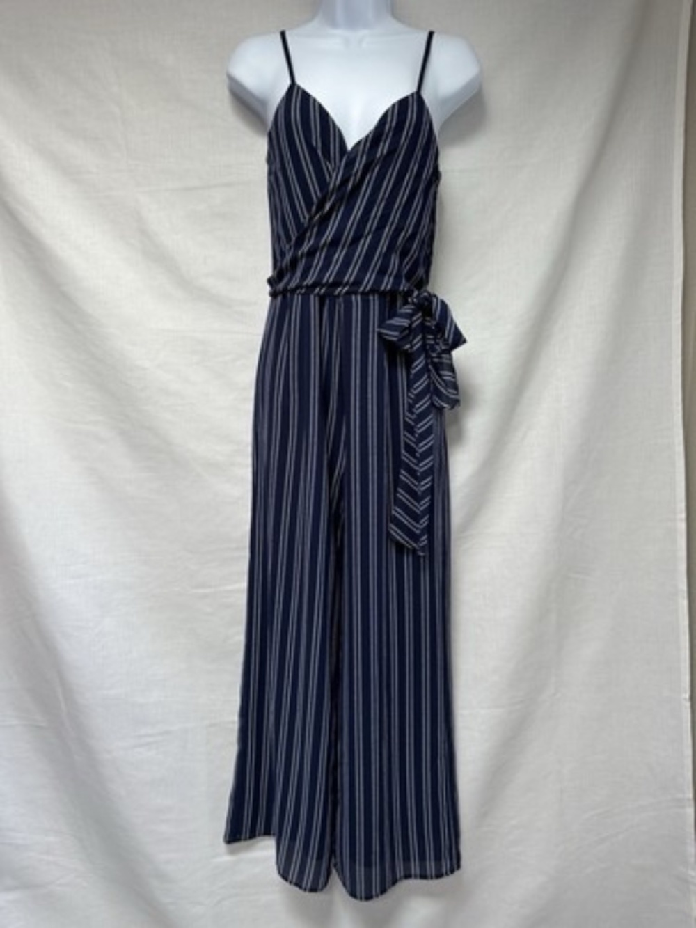 NWT! Michael Kors Navy Blue Pinstripe Cami Jumpsuit Wide Leg Size S
